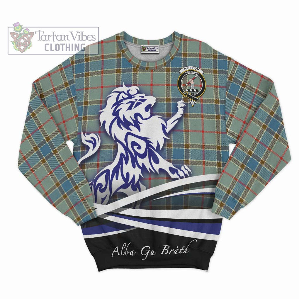 Balfour Blue Tartan Sweatshirt with Alba Gu Brath Regal Lion Emblem - Tartanvibesclothing Shop