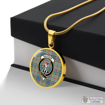 Balfour Blue Tartan Circle Necklace with Family Crest