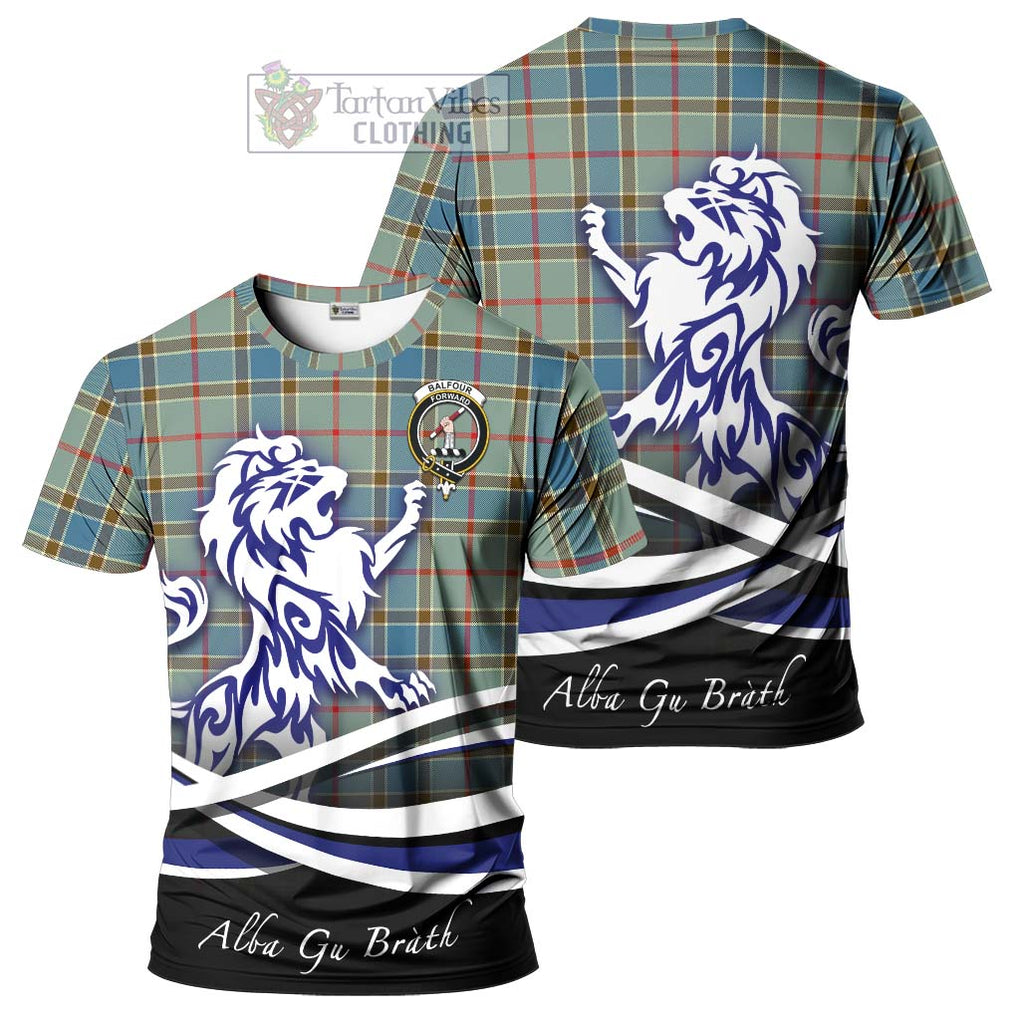 Tartan Vibes Clothing Balfour Blue Tartan Cotton T-shirt with Alba Gu Brath Regal Lion Emblem