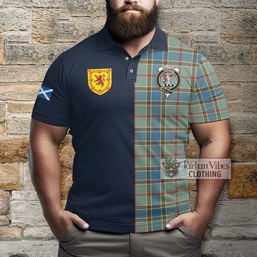 Tartan Vibes Clothing Balfour Blue Tartan Polo Shirt with Scottish Lion Royal Arm Half Style