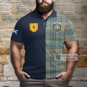 Balfour Blue Tartan Polo Shirt Alba with Scottish Lion Royal Arm Half Style