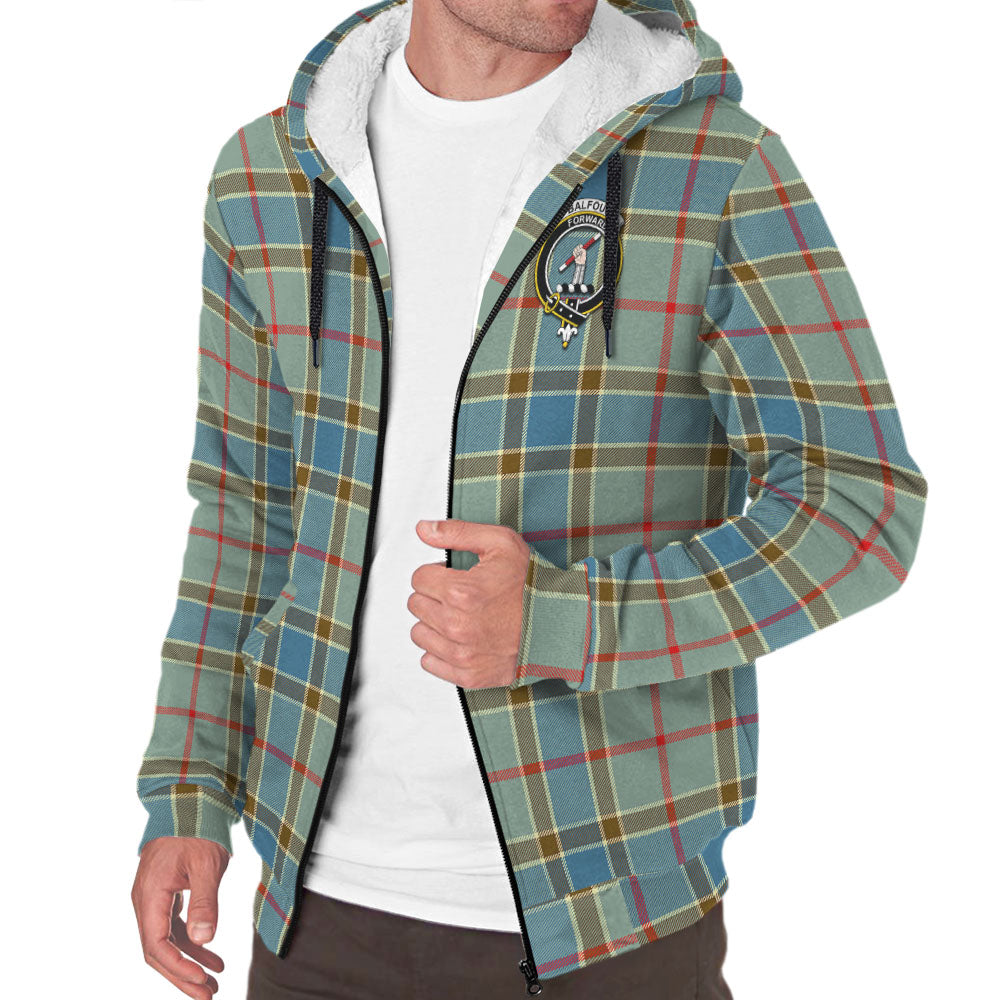 Balfour Blue Tartan Sherpa Hoodie with Family Crest - Tartanvibesclothing