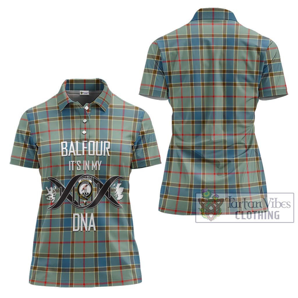 Tartan Vibes Clothing Balfour Blue Tartan Women's Polo Shirt with Family Crest DNA In Me Style