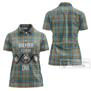 Balfour Blue Tartan Women's Polo Shirt with Family Crest DNA In Me Style