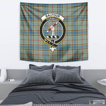 Balfour Blue Tartan Tapestry Wall Hanging and Home Decor for Room with Family Crest
