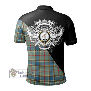 Balfour Blue Tartan Polo Shirt with Family Crest and Military Logo Style