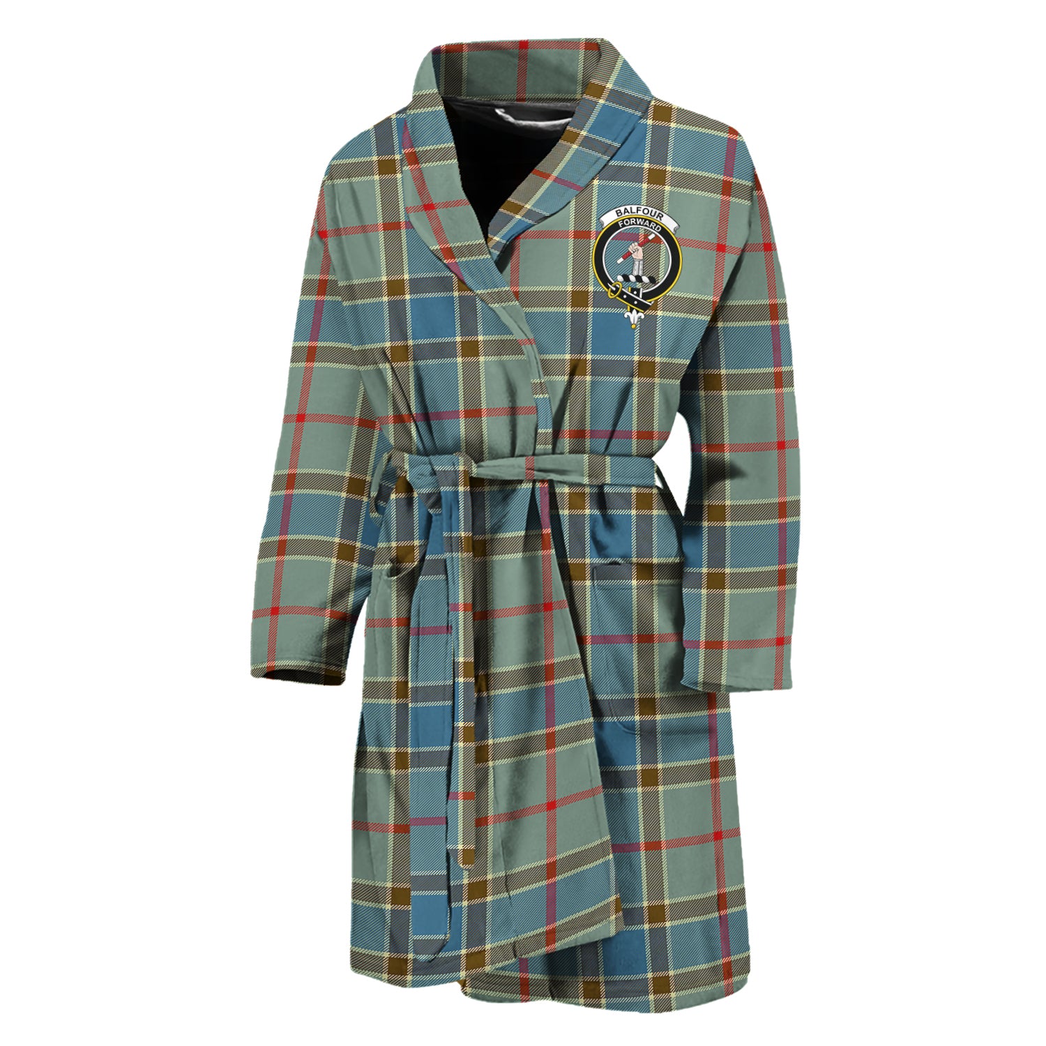 Balfour Blue Tartan Bathrobe with Family Crest Unisex M - Tartan Vibes Clothing