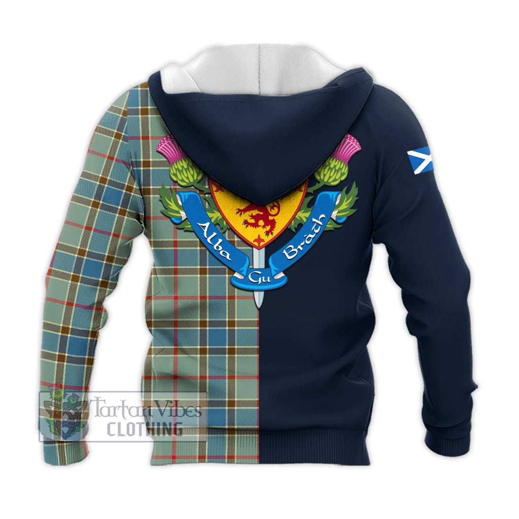 Tartan Vibes Clothing Balfour Blue Tartan Knitted Hoodie with Scottish Lion Royal Arm Half Style