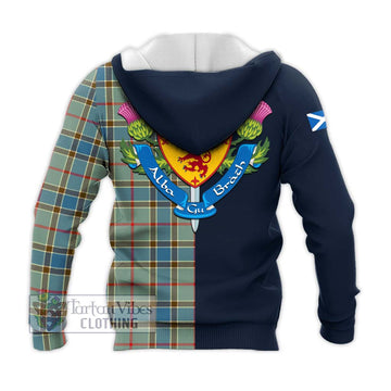 Balfour Blue Tartan Knitted Hoodie with Scottish Lion Royal Arm Half Style