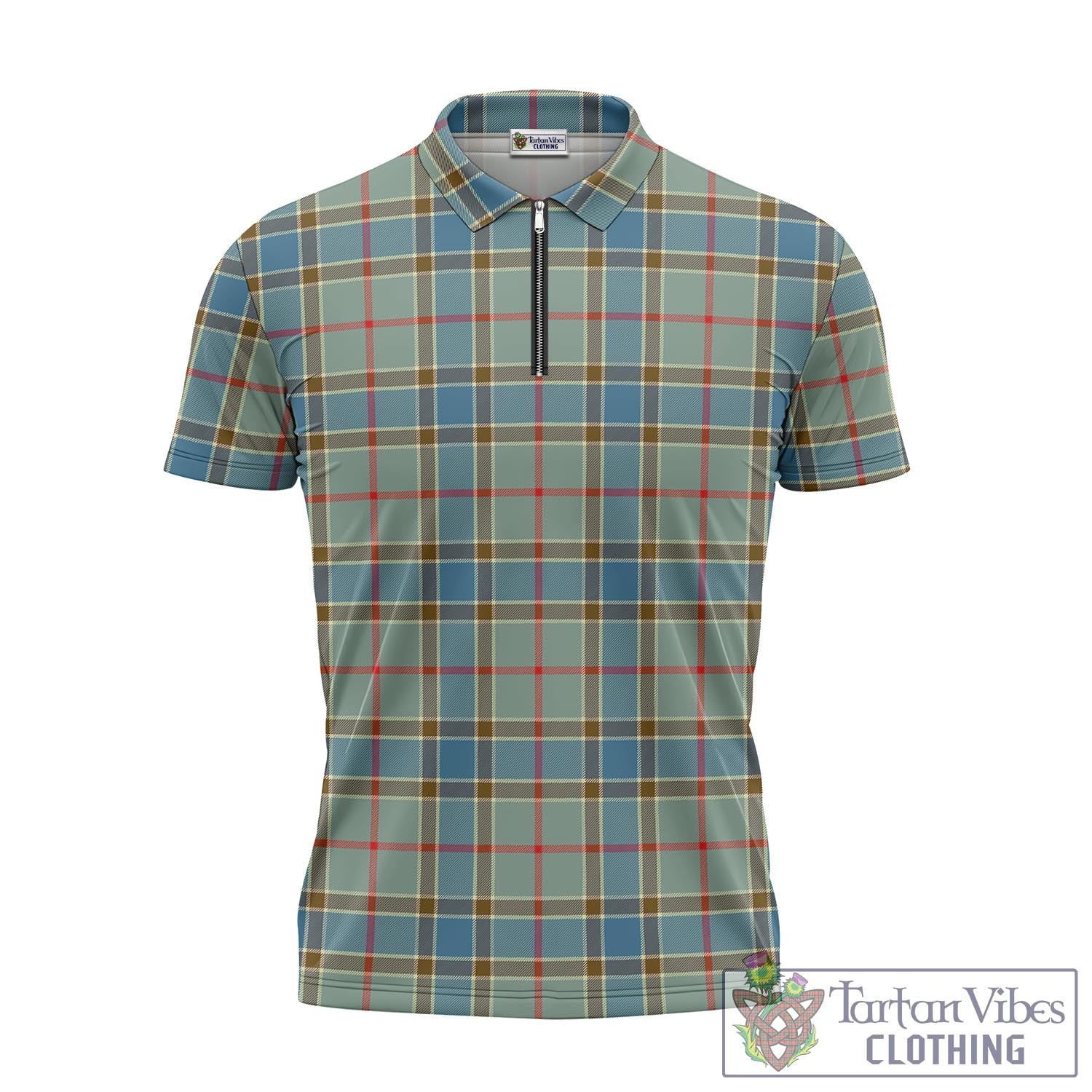 Tartan Vibes Clothing Balfour Blue Tartan Zipper Polo Shirt