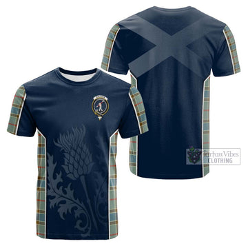 Balfour Blue Tartan Cotton T-shirt with Family Crest and Scottish Thistle Vibes Sport Style