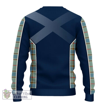 Balfour Blue Tartan Knitted Sweater with Family Crest and Lion Rampant Vibes Sport Style