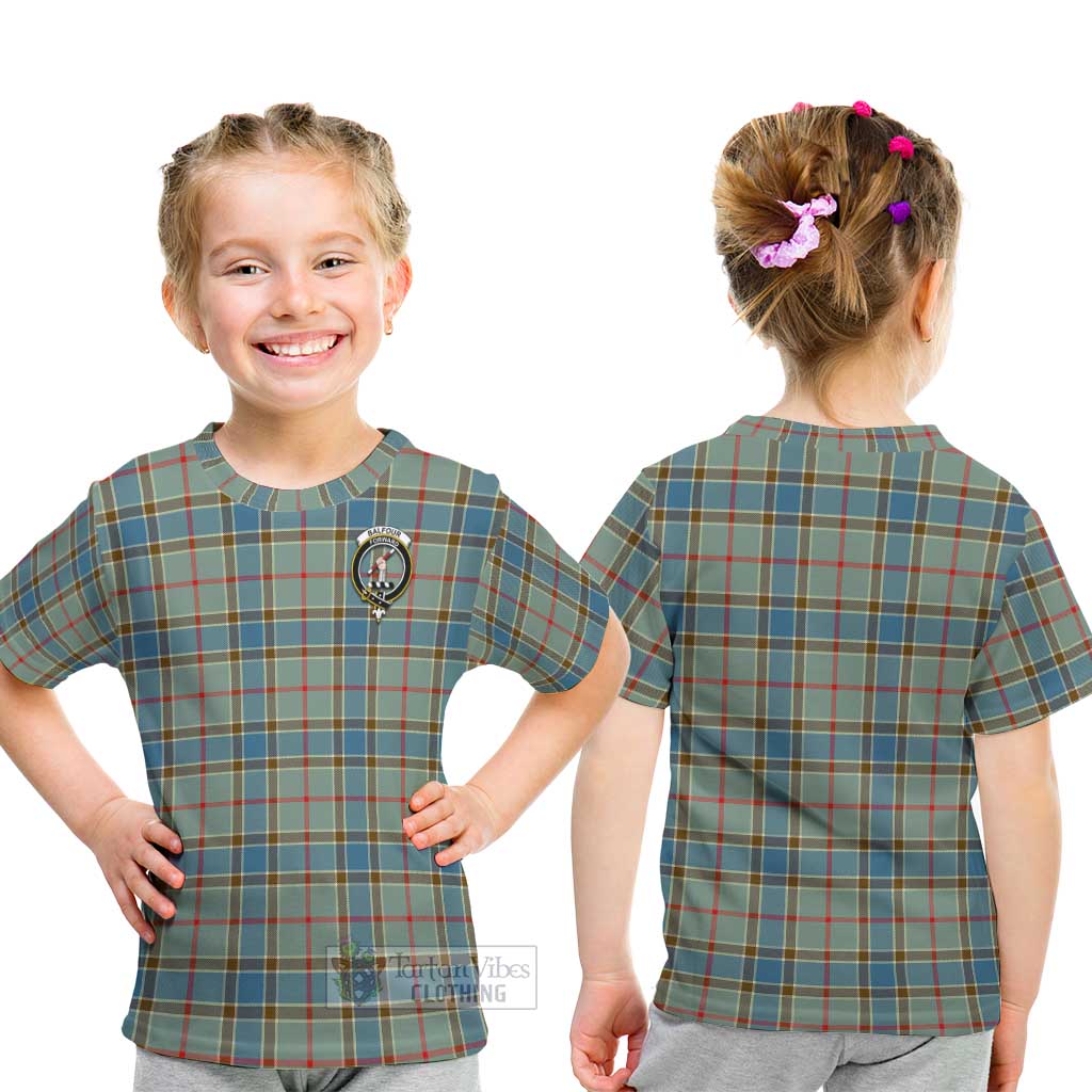 Tartan Vibes Clothing Balfour Blue Tartan Kid T-Shirt with Family Crest