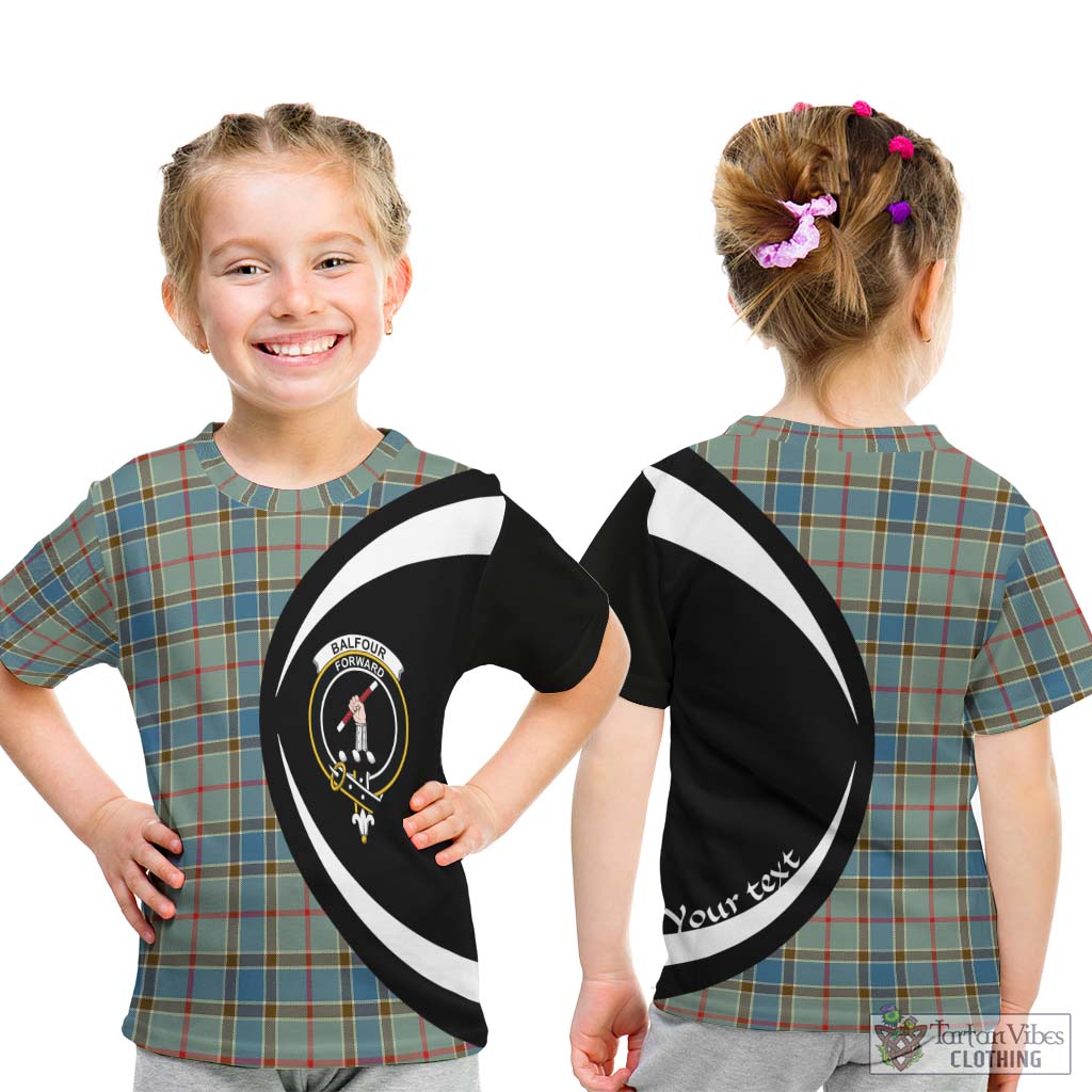 Balfour Blue Tartan Kid T-Shirt with Family Crest Circle Style - Tartan Vibes Clothing