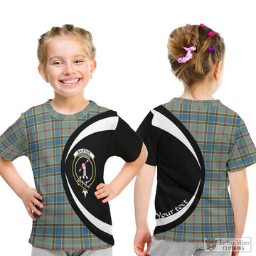 Balfour Blue Tartan Kid T-Shirt with Family Crest Circle Style