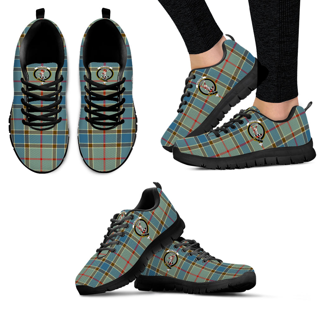 Balfour Blue Tartan Sneakers with Family Crest - Tartan Vibes Clothing