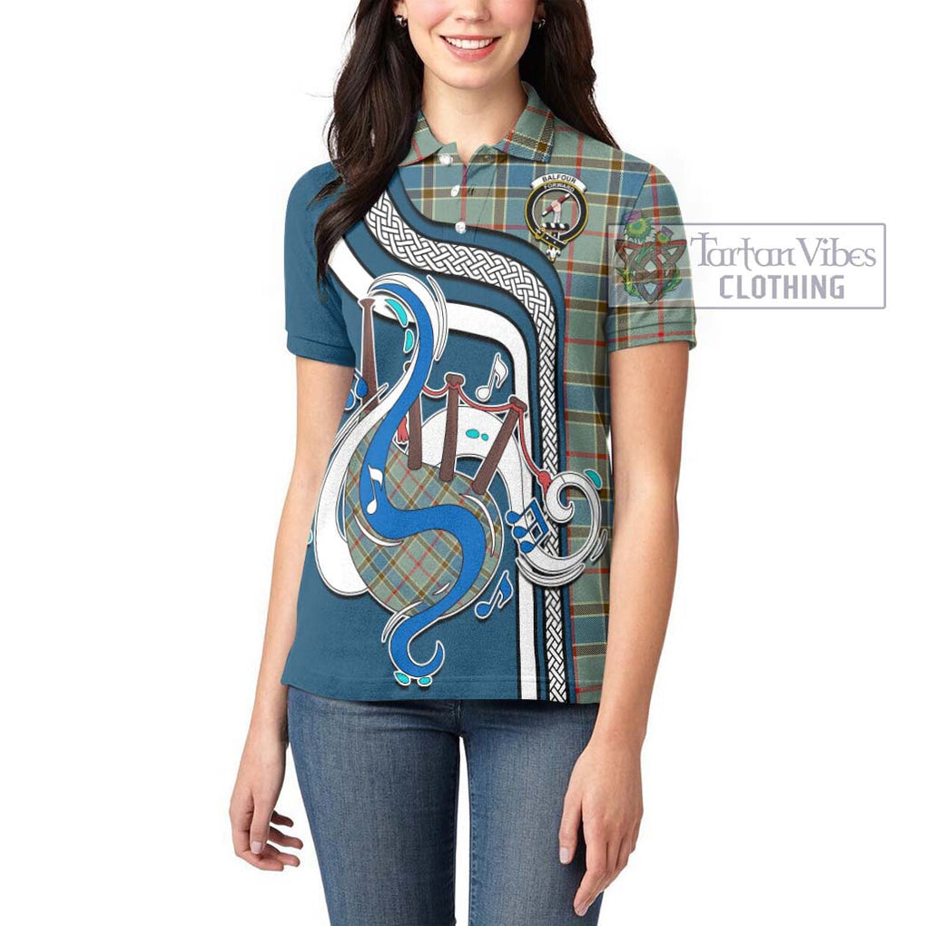 Balfour Blue Tartan Women's Polo Shirt with Epic Bagpipe Style - Tartanvibesclothing Shop