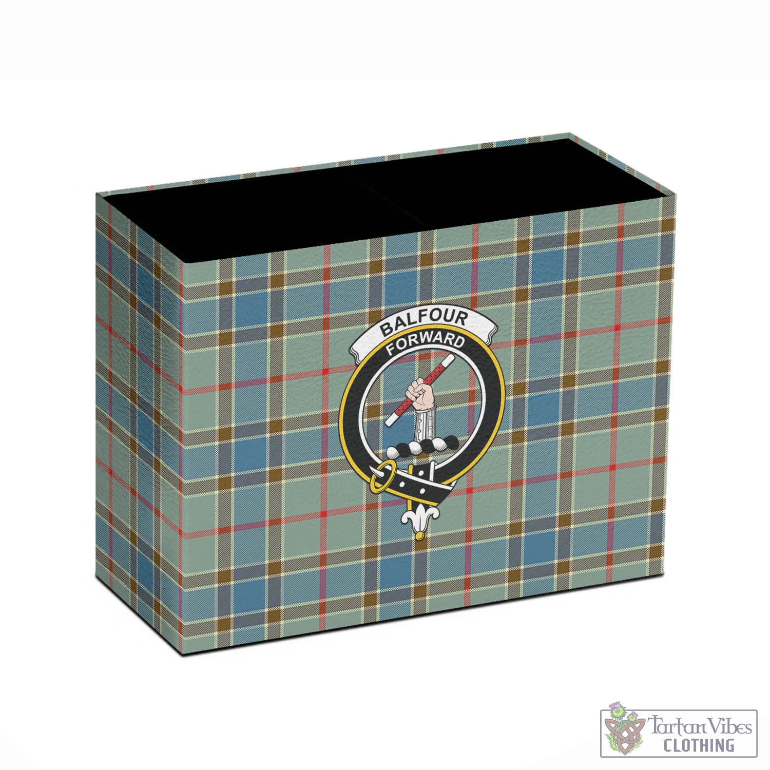 Tartan Vibes Clothing Balfour Blue Tartan Pen Holder with Family Crest