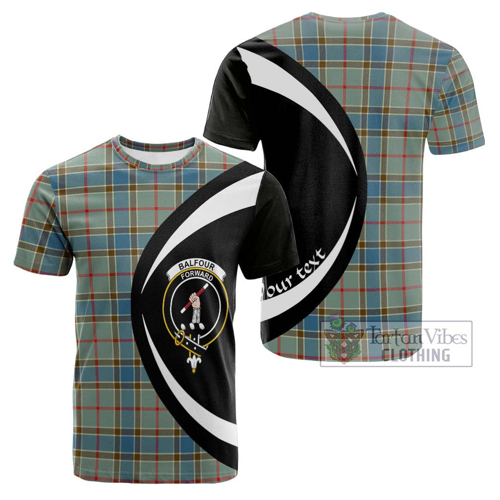 Tartan Vibes Clothing Balfour Blue Tartan Cotton T-shirt with Family Crest Circle Style