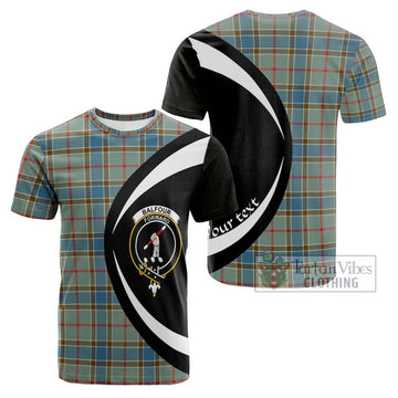 Balfour Blue Tartan Cotton T-shirt with Family Crest Circle Style