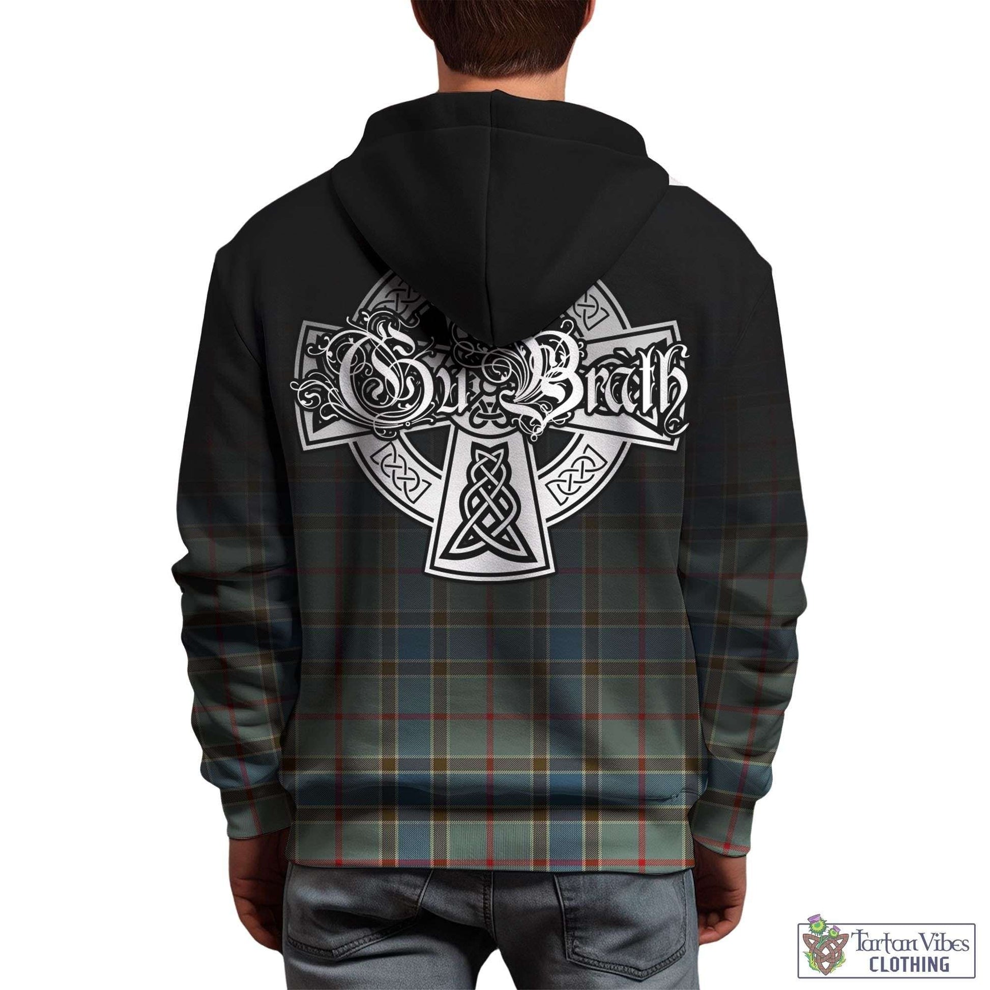 Tartan Vibes Clothing Balfour Blue Tartan Hoodie Featuring Alba Gu Brath Family Crest Celtic Inspired