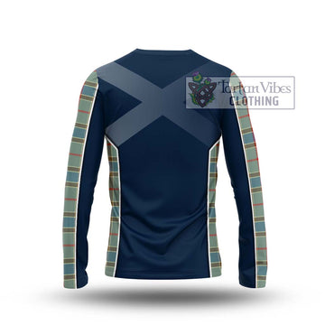 Balfour Blue Tartan Long Sleeve T-Shirt with Family Crest and Lion Rampant Vibes Sport Style