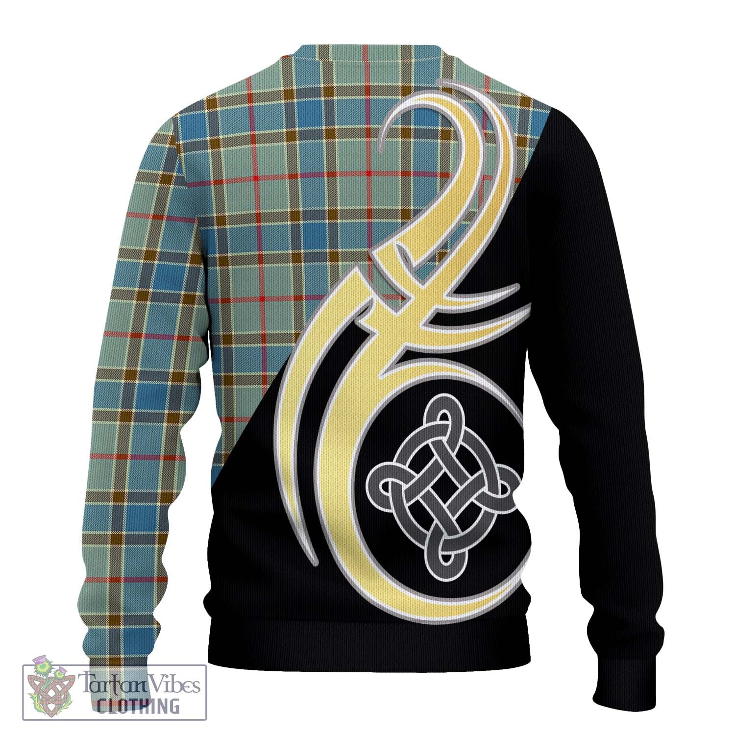 Balfour Blue Tartan Knitted Sweater with Family Crest and Celtic Symbol Style - Tartan Vibes Clothing