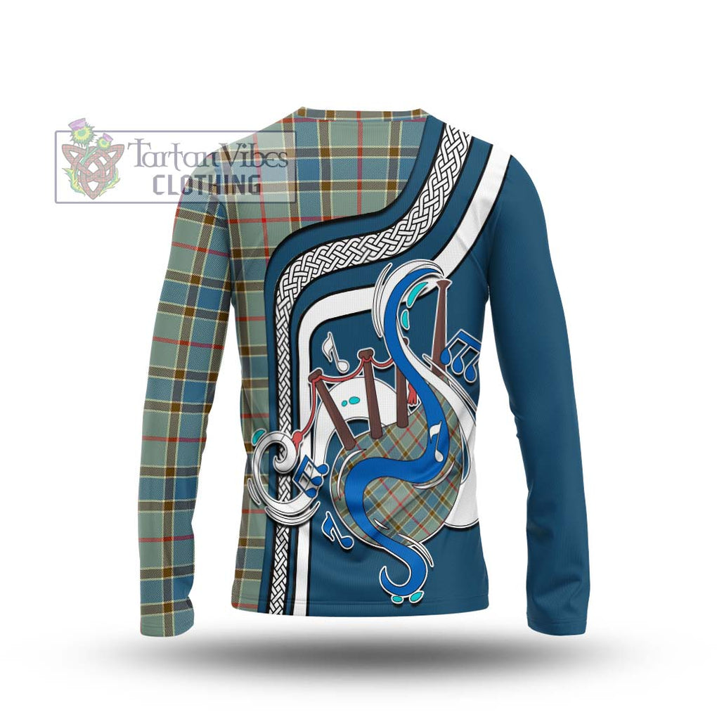 Tartan Vibes Clothing Balfour Blue Tartan Long Sleeve T-Shirt with Epic Bagpipe Style