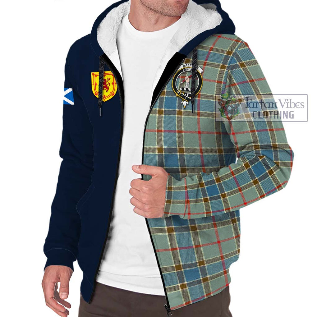 Tartan Vibes Clothing Balfour Blue Tartan Sherpa Hoodie with Scottish Lion Royal Arm Half Style