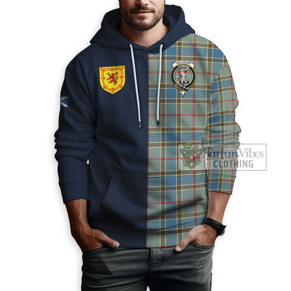 Tartan Vibes Clothing Balfour Blue Tartan Hoodie with Scottish Lion Royal Arm Half Style