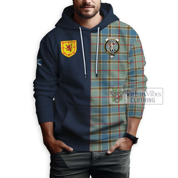 Balfour Blue Tartan Hoodie Alba with Scottish Lion Royal Arm Half Style