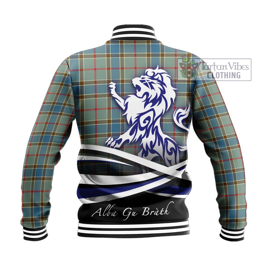 Tartan Vibes Clothing Balfour Blue Tartan Baseball Jacket with Alba Gu Brath Regal Lion Emblem