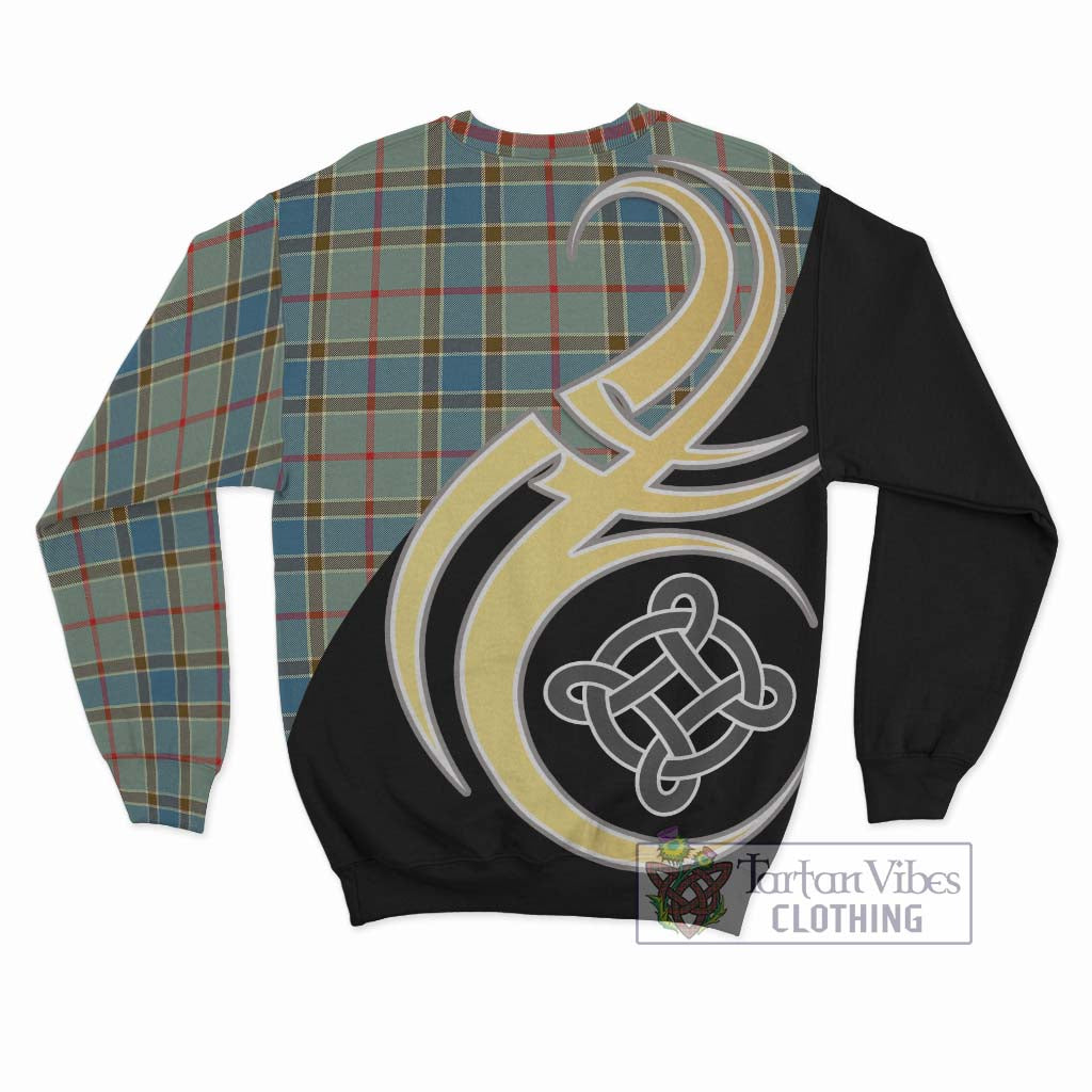 Tartan Vibes Clothing Balfour Blue Tartan Sweatshirt with Family Crest and Celtic Symbol Style