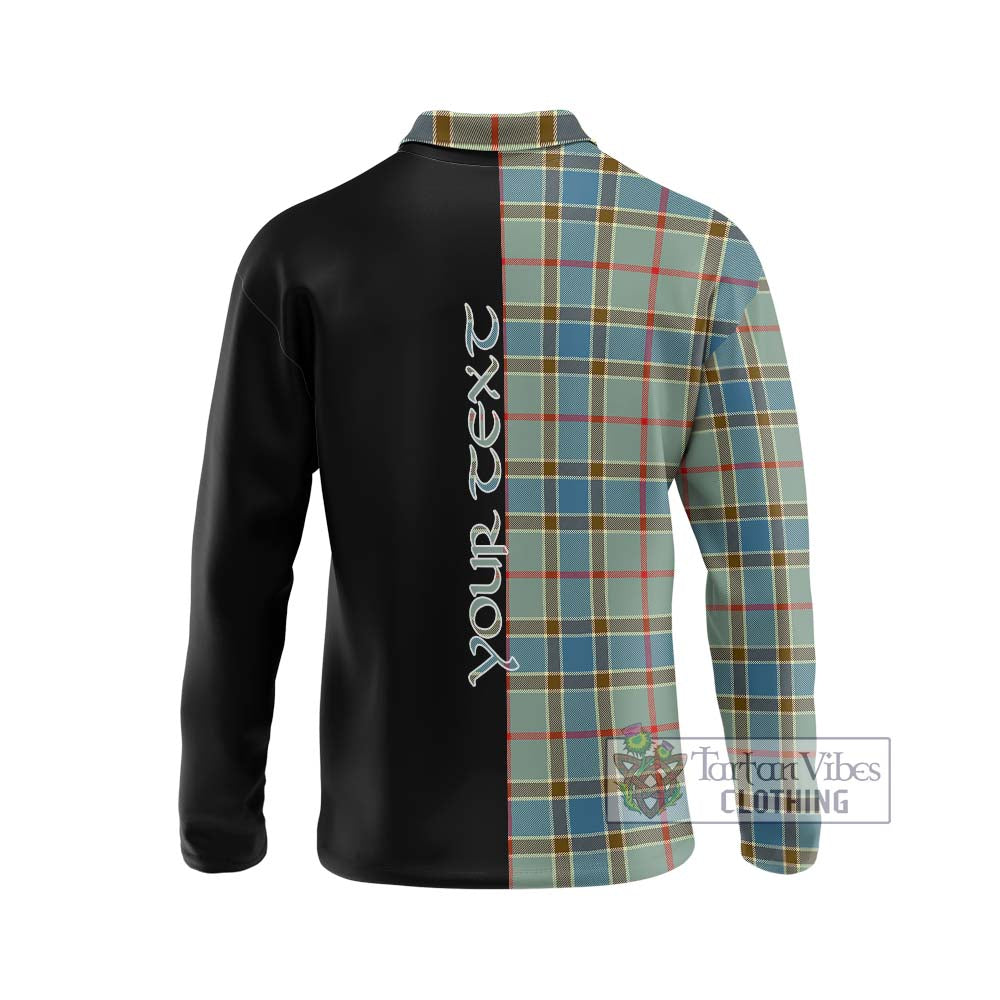 Balfour Blue Tartan Long Sleeve Polo Shirt with Family Crest and Half Of Me Style - Tartanvibesclothing Shop