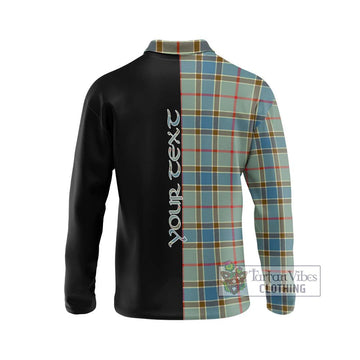 Balfour Blue Tartan Long Sleeve Polo Shirt with Family Crest and Half Of Me Style