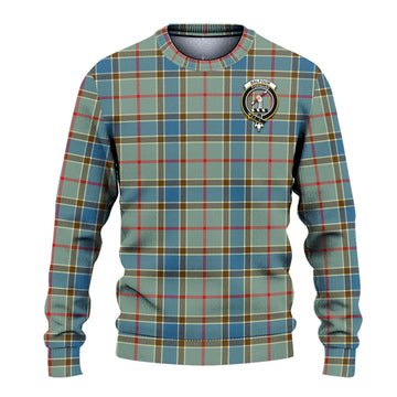 Balfour Blue Tartan Knitted Sweater with Family Crest