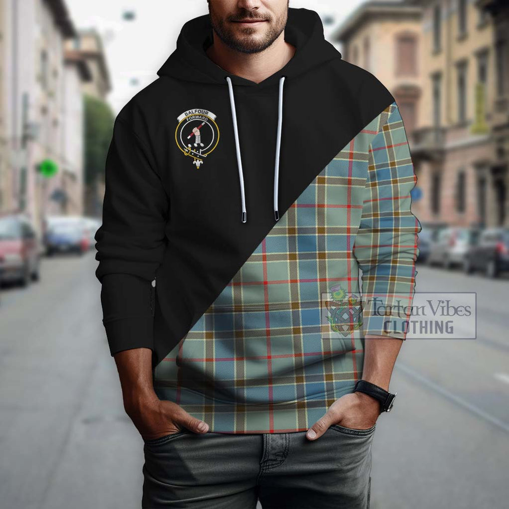 Balfour Blue Tartan Hoodie with Family Crest and Military Logo Style - Tartanvibesclothing Shop