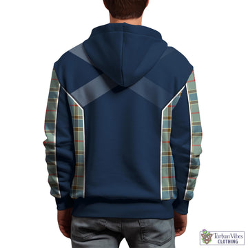 Balfour Blue Tartan Hoodie with Family Crest and Scottish Thistle Vibes Sport Style