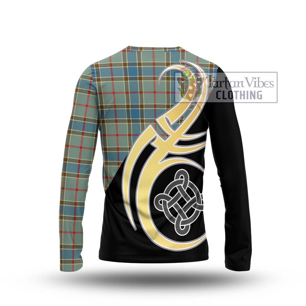 Balfour Blue Tartan Long Sleeve T-Shirt with Family Crest and Celtic Symbol Style - Tartan Vibes Clothing