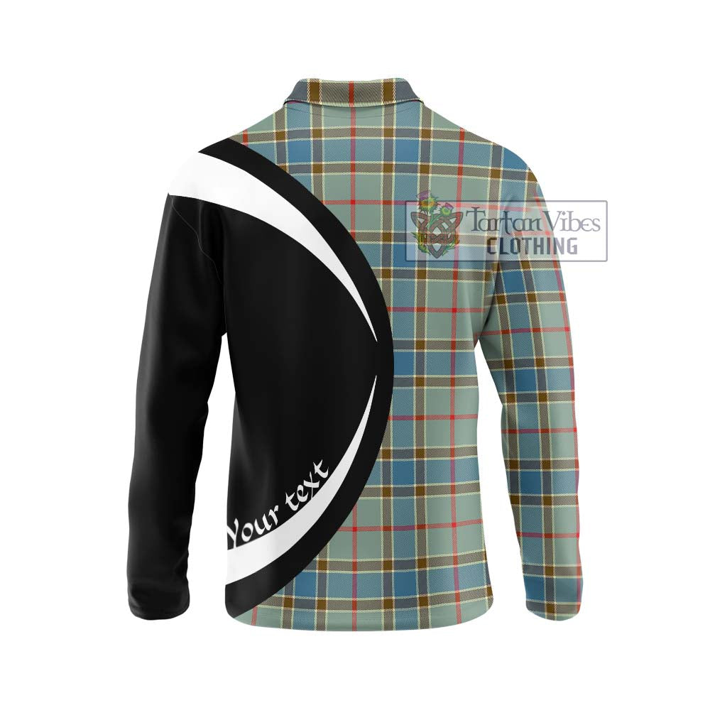 Balfour Blue Tartan Long Sleeve Polo Shirt with Family Crest Circle Style - Tartan Vibes Clothing