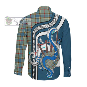 Balfour Blue Tartan Long Sleeve Button Shirt with Epic Bagpipe Style