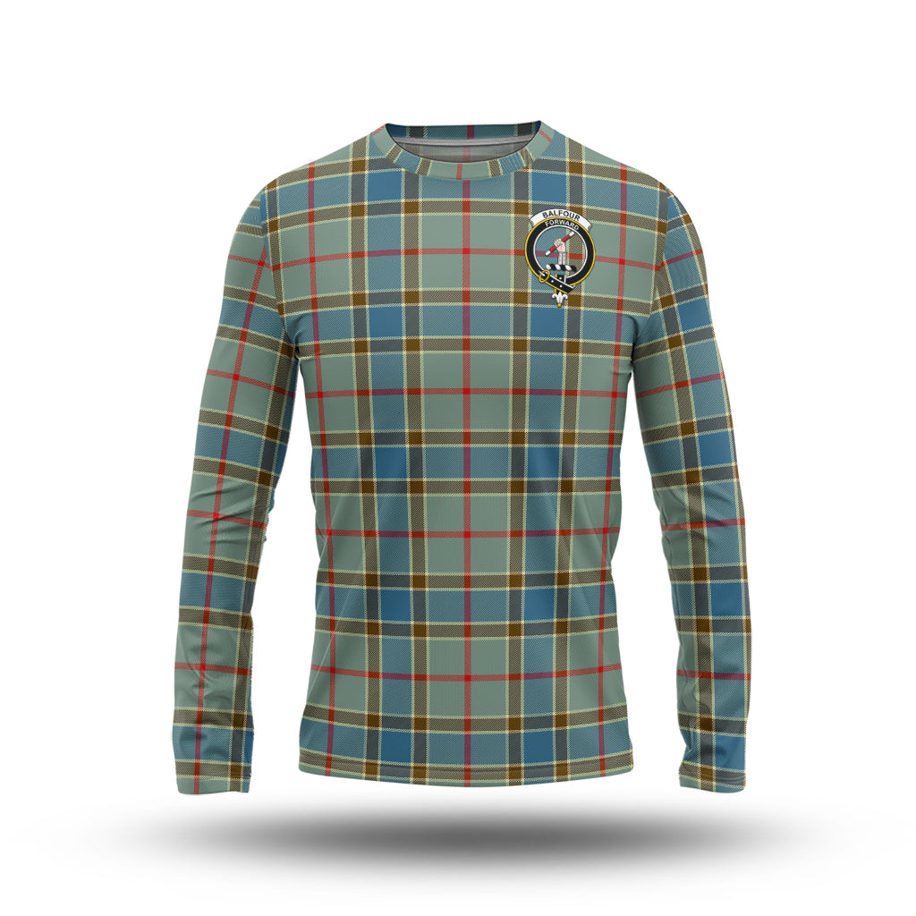 Balfour Blue Tartan Long Sleeve T-Shirt with Family Crest - Tartanvibesclothing