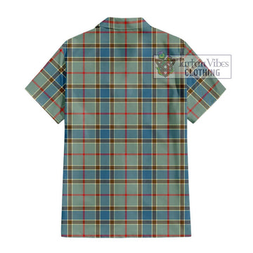 Balfour Blue Tartan Short Sleeve Button Shirt with Family Crest DNA In Me Style