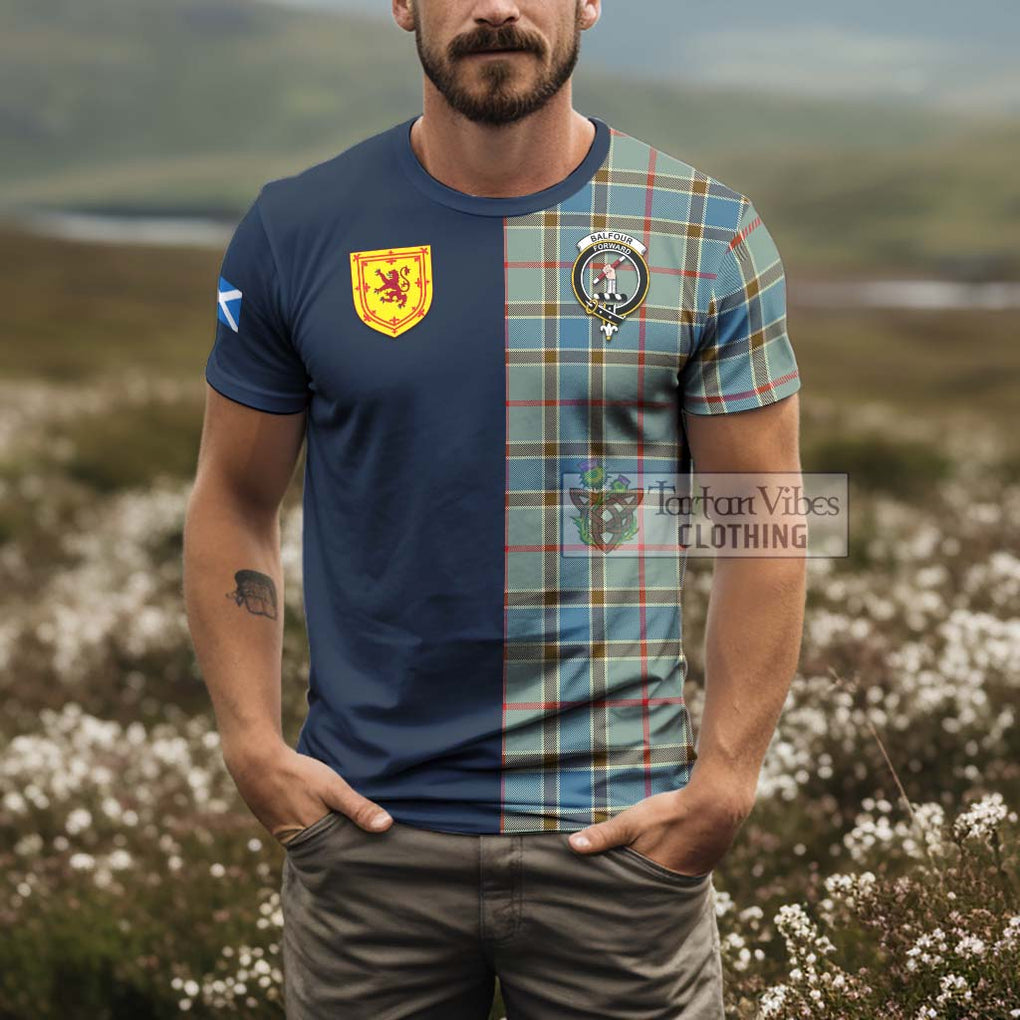 Tartan Vibes Clothing Balfour Blue Tartan T-Shirt Alba with Scottish Lion Royal Arm Half Style