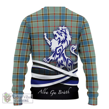 Balfour Blue Tartan Knitted Sweater with Alba Gu Brath Regal Lion Emblem