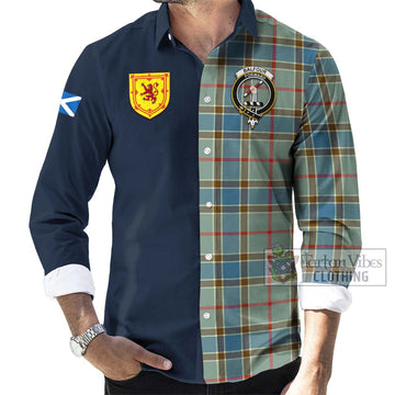 Balfour Blue Tartan Long Sleeve Button Shirt Alba with Scottish Lion Royal Arm Half Style