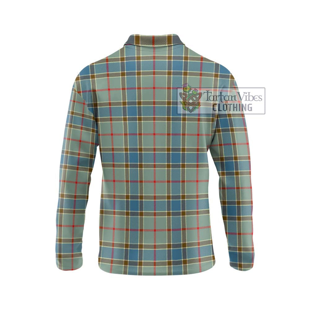 Balfour Blue Tartan Long Sleeve Polo Shirt with Family Crest DNA In Me Style - Tartanvibesclothing Shop