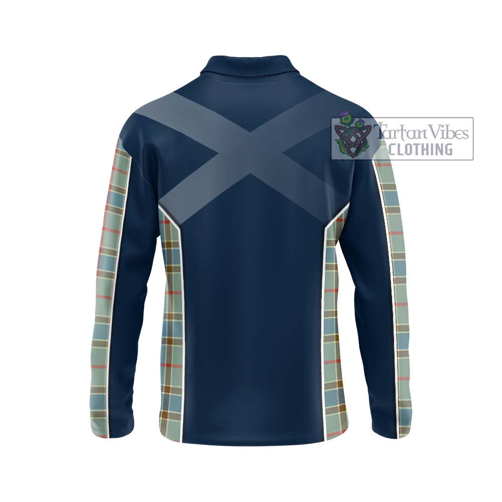 Balfour Blue Tartan Long Sleeve Polo Shirt with Family Crest and Lion Rampant Vibes Sport Style - Tartan Vibes Clothing