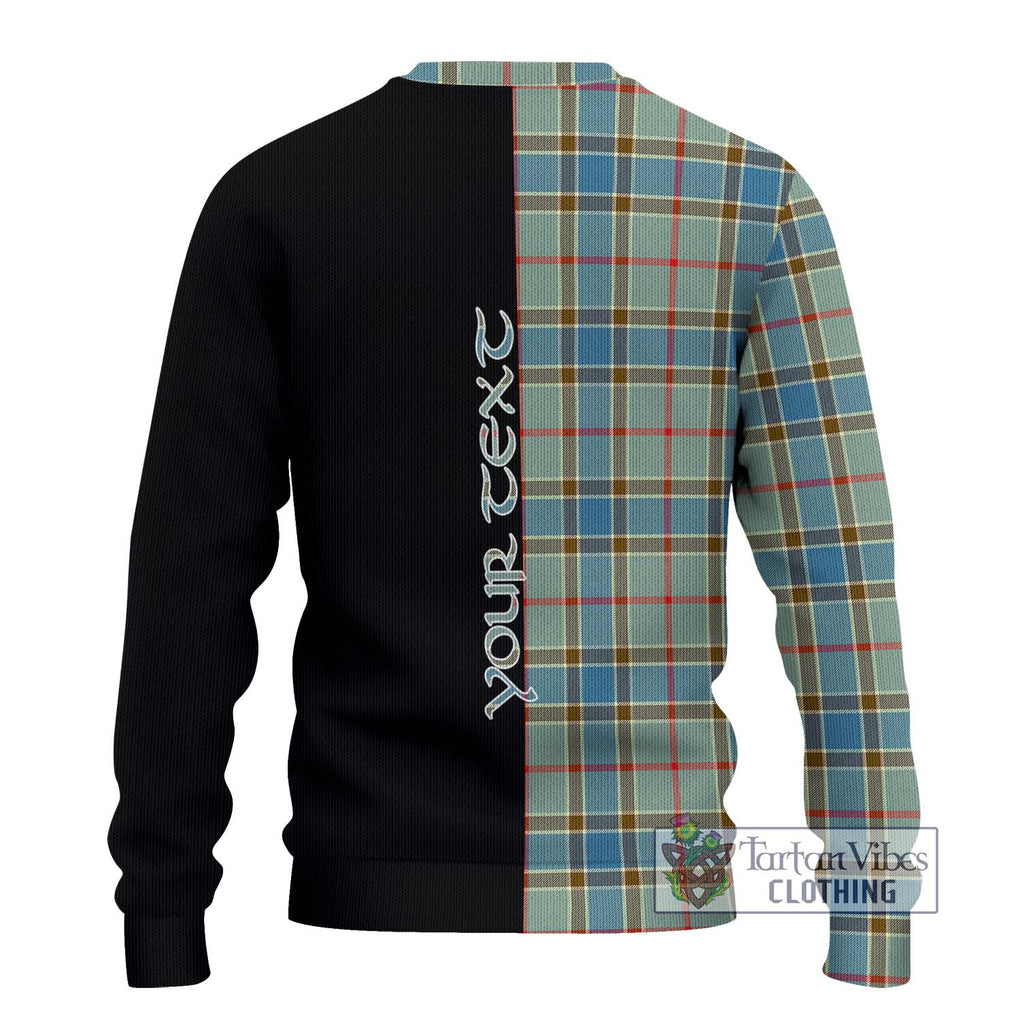 Balfour Blue Tartan Knitted Sweater with Family Crest and Half Of Me Style - Tartanvibesclothing Shop