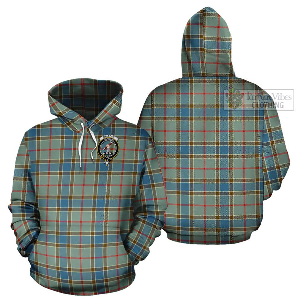 Balfour Blue Tartan Cotton Hoodie with Family Crest Pullover Hoodie - Tartan Vibes Clothing